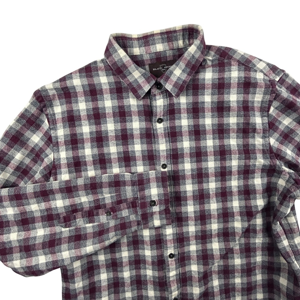Black‎ Brown 1826 Heavy Flannel Shirt Mens XL Burgundy Gray Plaid Long Sleeve